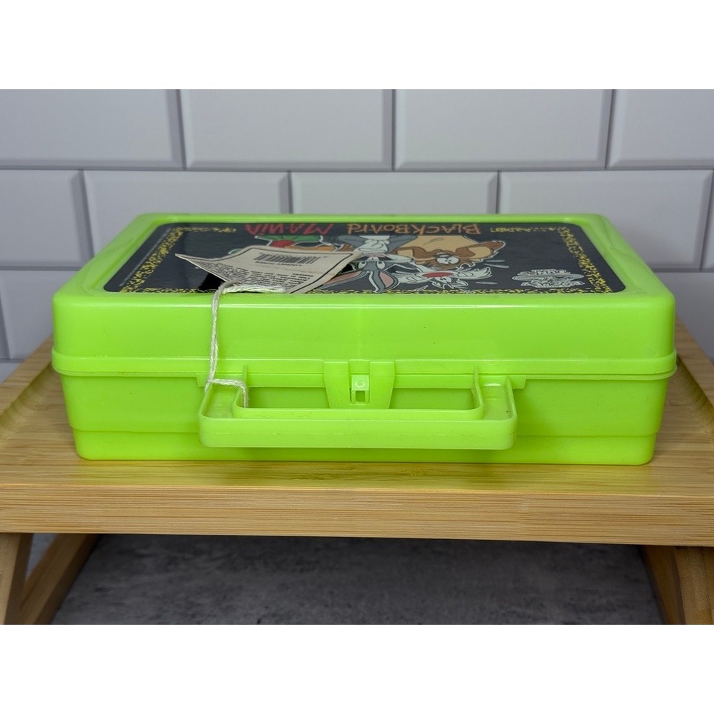Vintage 1990s Looney Tunes Blackboard Mania Neon Green Lunch Box Pencil Case NWT - Picture 5 of 7